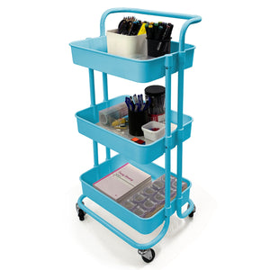 Home Basics 3 Tier Steel Rolling Utility Cart with 2 Locking Wheels, Blue $30.00 EACH, CASE PACK OF 3