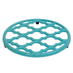 Load image into Gallery viewer, Home Basics Lattice Collection Round Heavy Weight Multi-Purpose Decorative Cast Iron Trivet with Soft Non-Skid Rubber Peg Feet, Turquoise $5.00 EACH, CASE PACK OF 6
