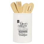 Load image into Gallery viewer, Home Basics Breakfast Ceramic Utensil Crock, White $6.00 EACH, CASE PACK OF 6
