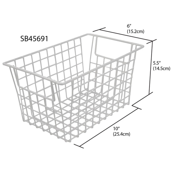 Home Basics 10.5 x 6.5 Vinyl Coated Steel Pull Out Wire Storage Basket,  White, KITCHEN ORGANIZATION