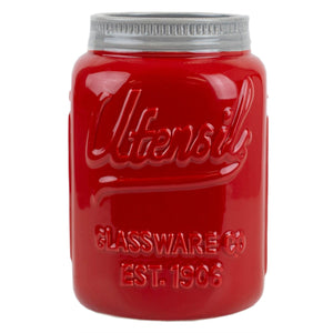 Home Basics Glazed Ceramic Retro  Mason Jar Utensil Crock, Red $8 EACH, CASE PACK OF 6
