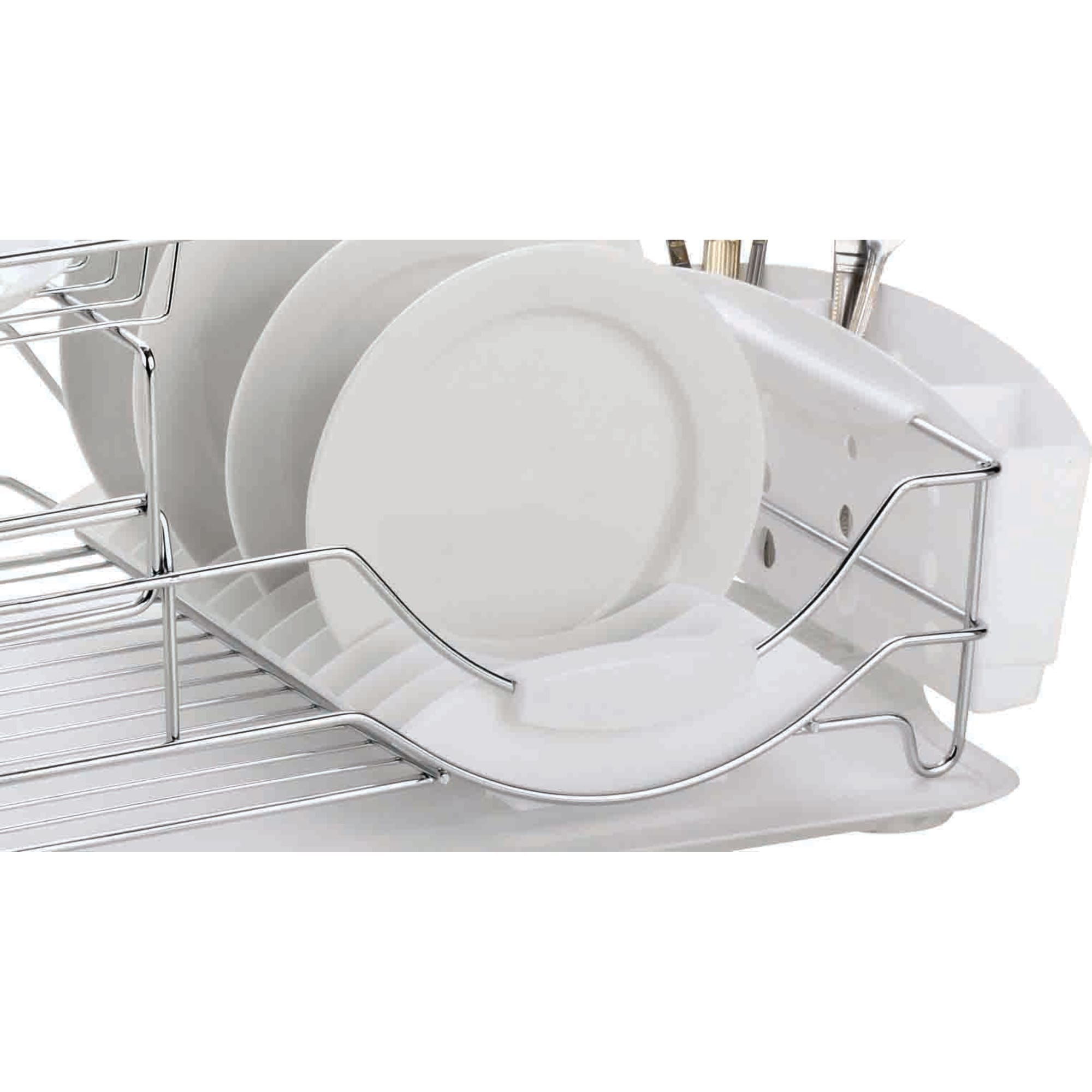 Home Basics 2 Tier Plastic Dish Drainer, White 