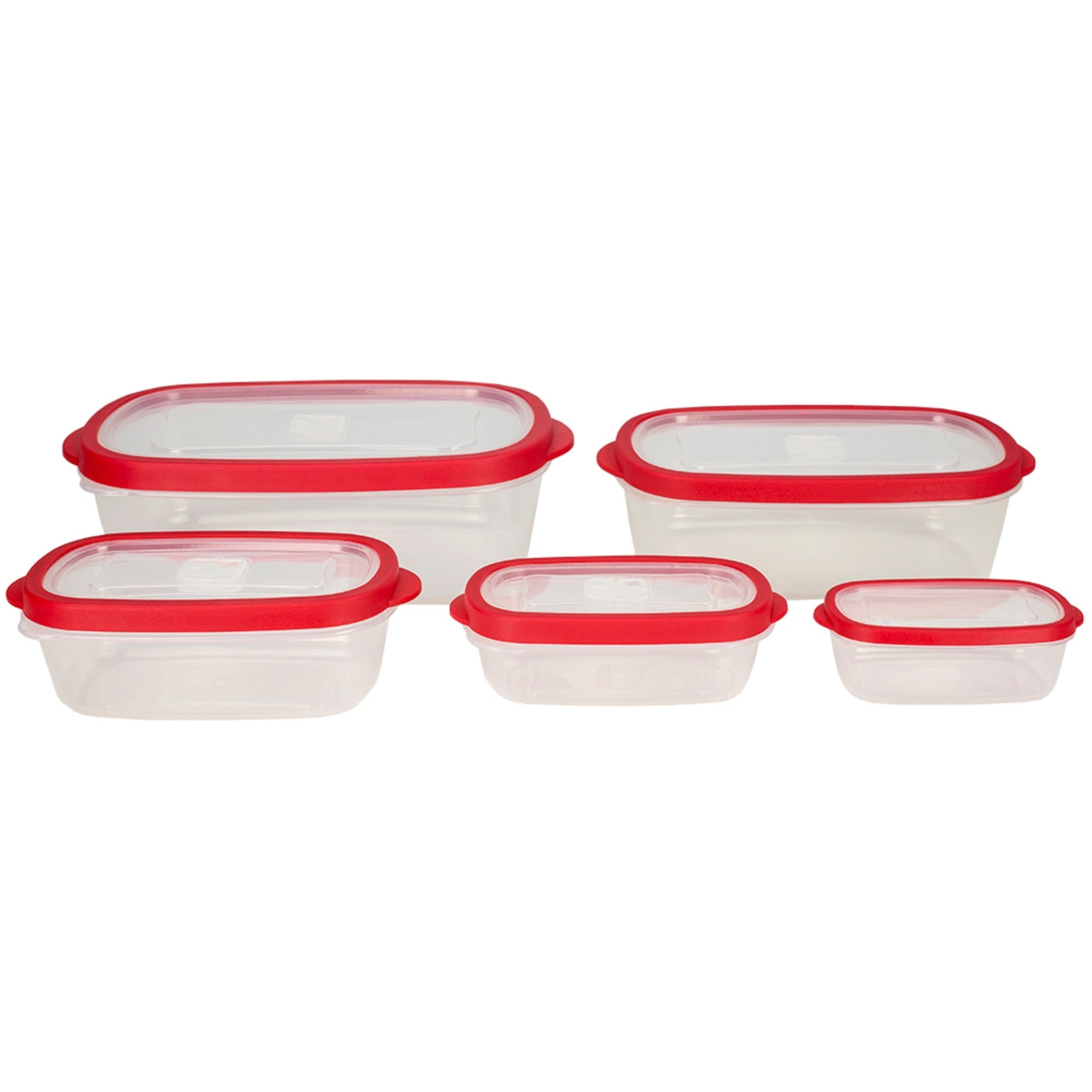 Home Basics 5 Piece Spill-Proof  Rectangular Plastic Food Storage  Container with Ventilated, Snap-On  Lids, Red $7.50 EACH, CASE PACK OF 12