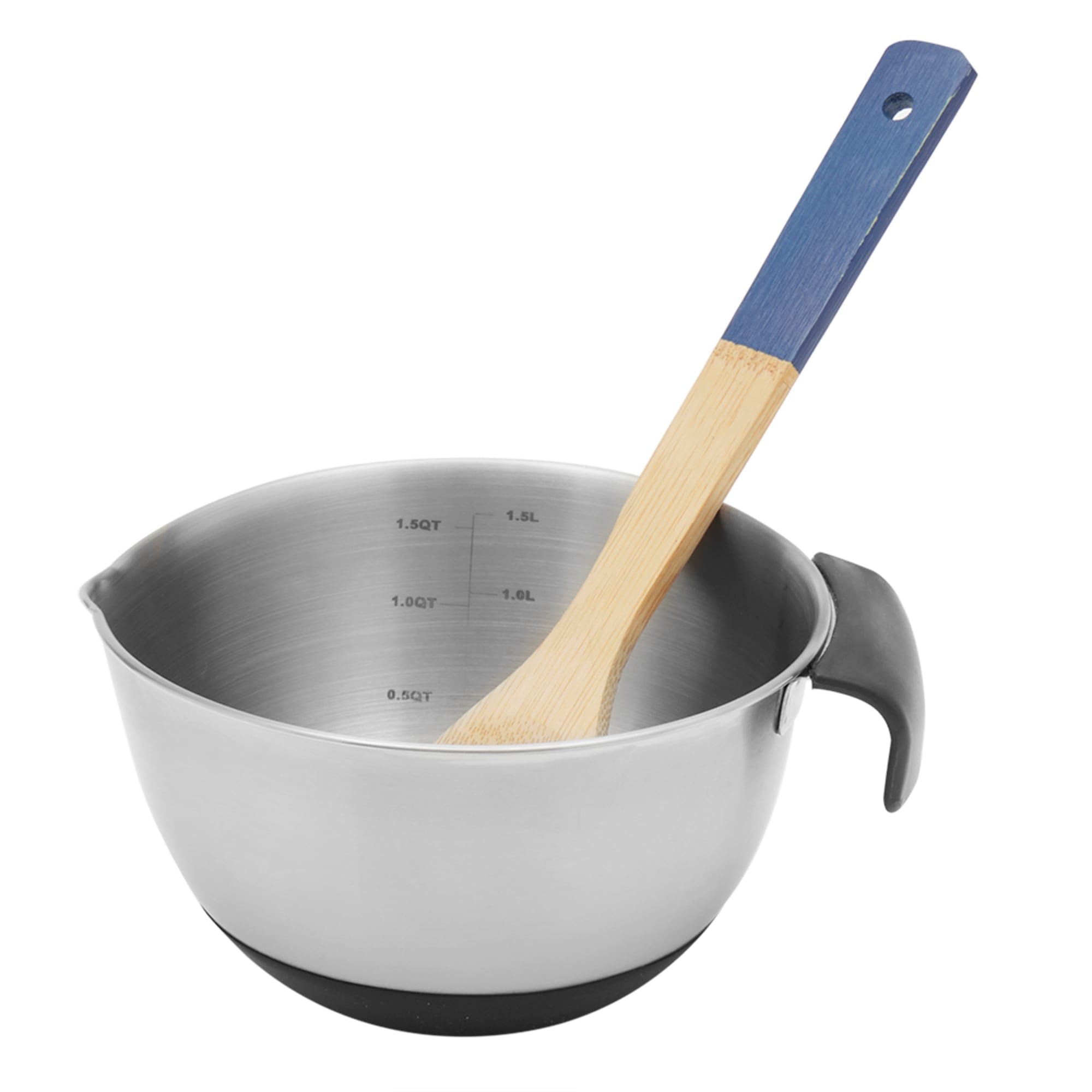 Home Basics 1.5 Qt. Stainless Steel Mixing Bowl with Measurements, Non-Skid Bottom, Handle and Pour Spout $4.00 EACH, CASE PACK OF 12