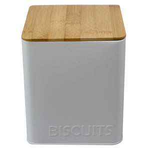 Home Basics Biscuits Tin Canister with Bamboo Top, White $5.00 EACH, CASE PACK OF 12