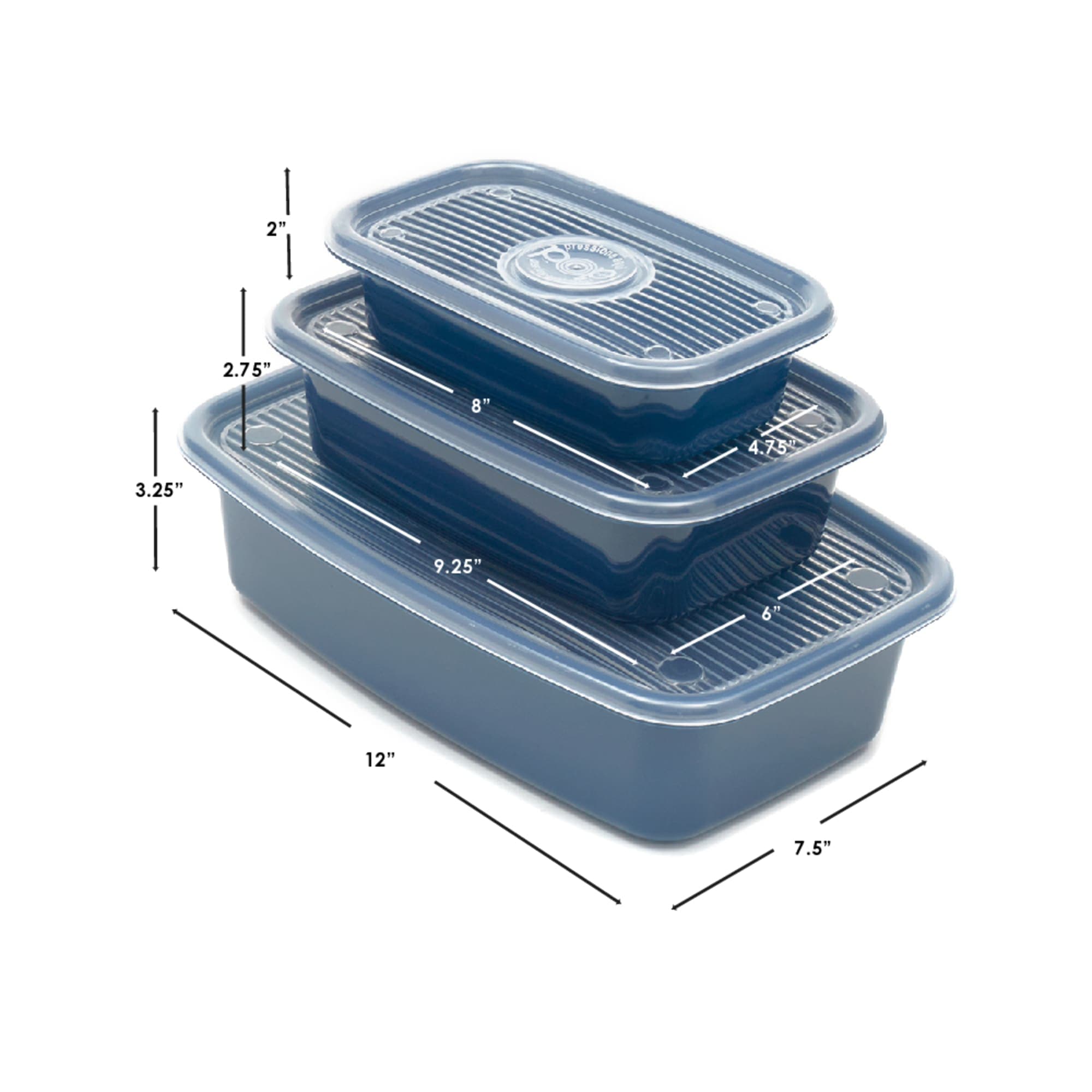 Home Basics 6 Piece Rectangular Plastic Meal Prep Set, Blue $6.00 EACH, CASE PACK OF 7