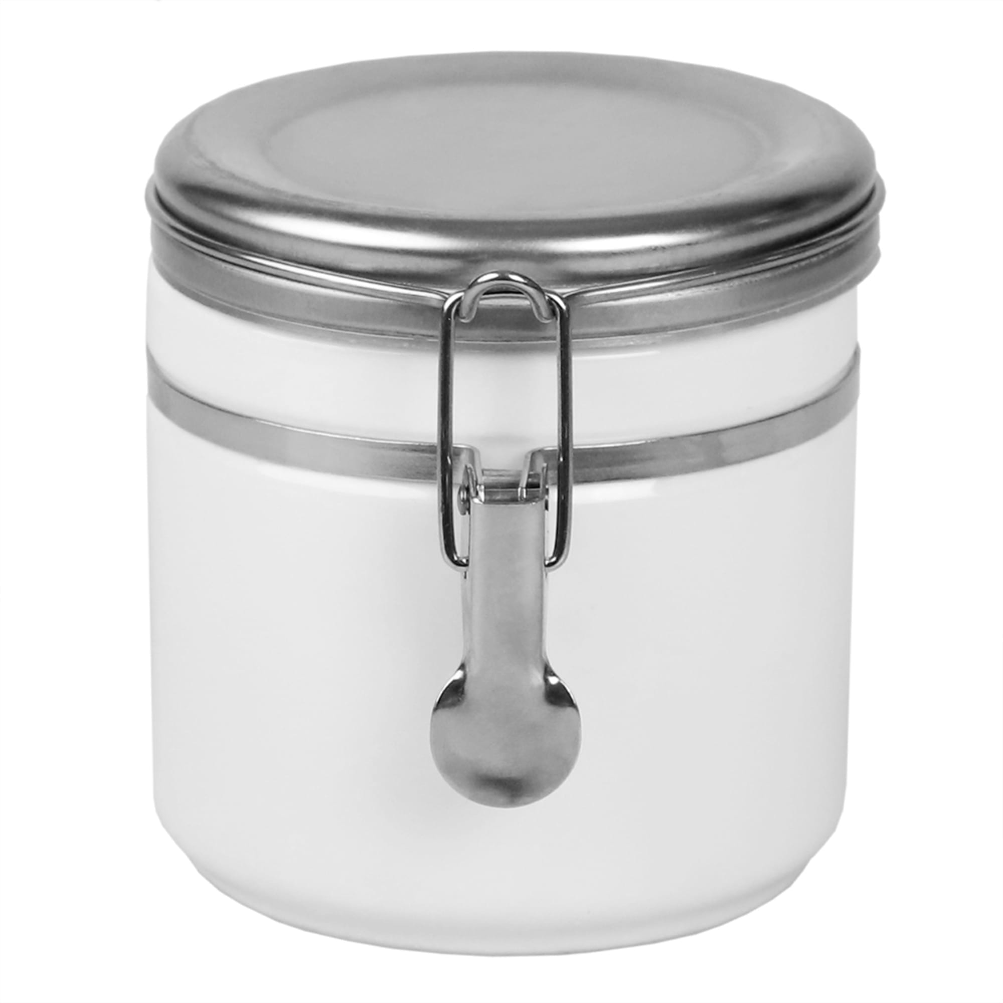 Home Basics 25 oz. Canister with Stainless Steel Top, White $5 EACH, CASE PACK OF 8