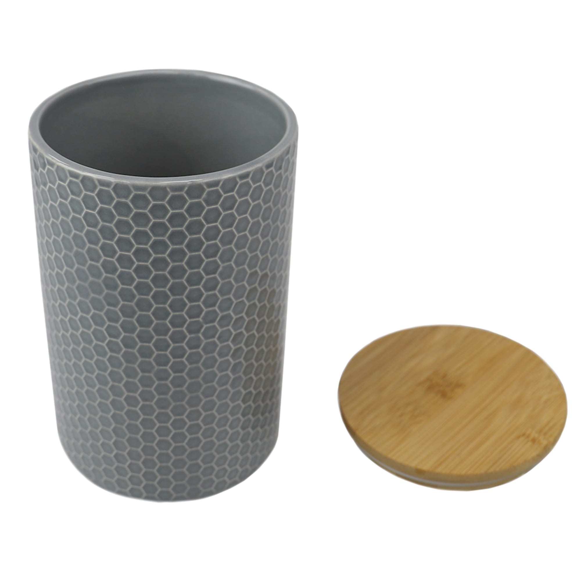 Home Basics Honeycomb Large Ceramic Canister, Grey $7.00 EACH, CASE PACK OF 12