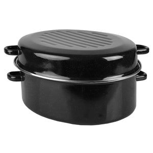 Home Basics Deep Oval Natural Non-Stick 16” Enameled Carbon Steel Roaster Pan with Lid, Black $30.00 EACH, CASE PACK OF 2