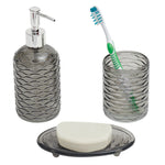 Load image into Gallery viewer, Home Basics Rippled 3 Piece Glass Bath Accessory Set, Grey $6.00 EACH, CASE PACK OF 8
