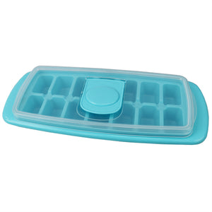 Home Basics No Spill Quick Release Stackable Plastic Ice Cube Tray with Removable Snap-on Lid - Blue