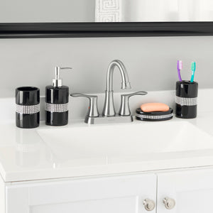 Home Basics 4 Piece Luxury Bath Accessory Set with Stunning Sequin Accents,  Black, BATH ORGANIZATION