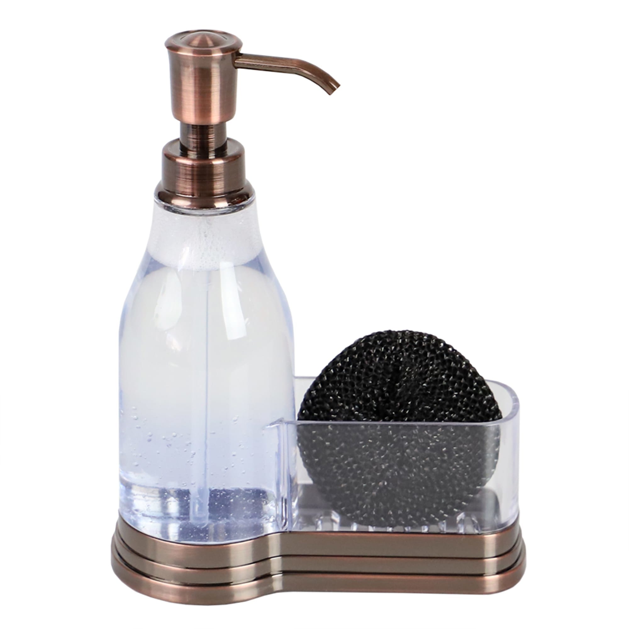 Home Basics Plastic Soap Dispenser with Brushed Steel Top  and Fixed Sponge Holder, Bronze $6.00 EACH, CASE PACK OF 12