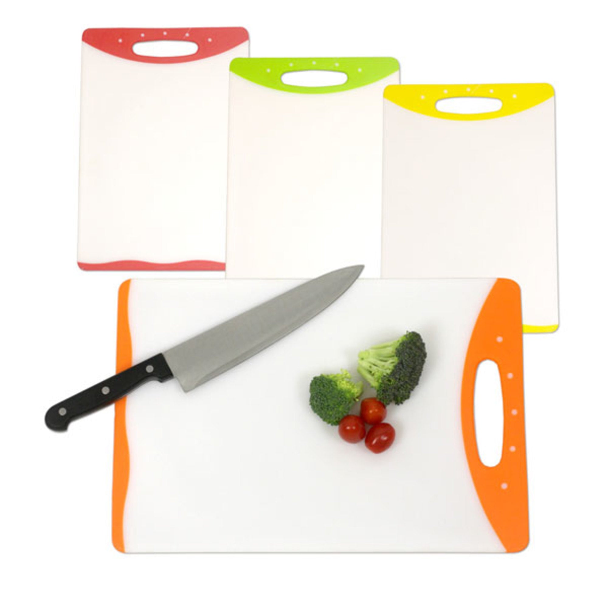 Home Basics Dual Sided Plastic Cutting Board with Non-Slip Edges, (10" x 15") - Assorted Colors