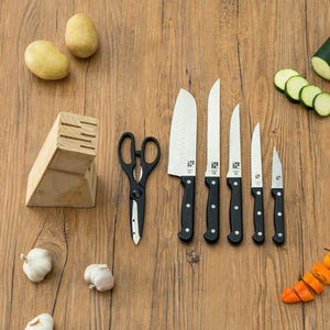 Home Basics 7 Piece Knife Set with Block, Black, FOOD PREP