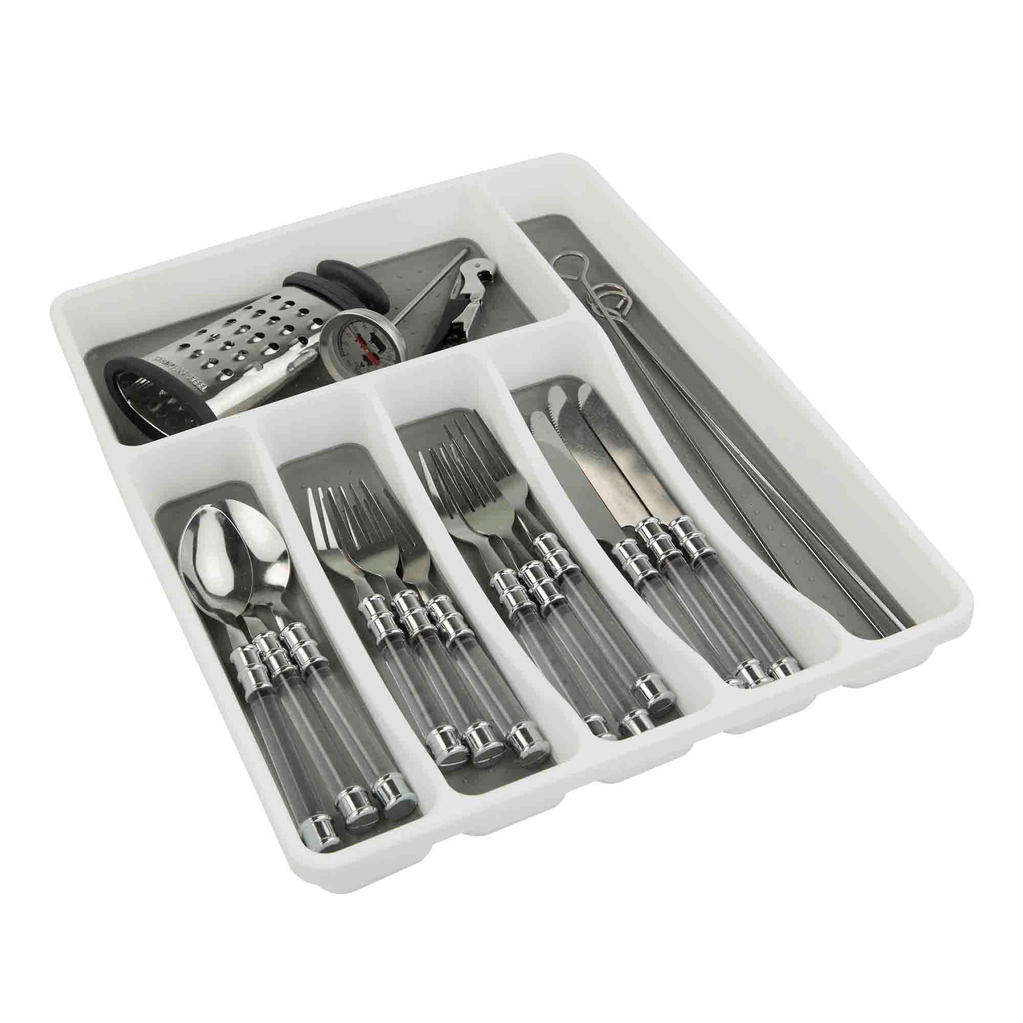 Home Basics Large Cutlery Tray with Rubber Lined Compartments, White $6.50 EACH, CASE PACK OF 12