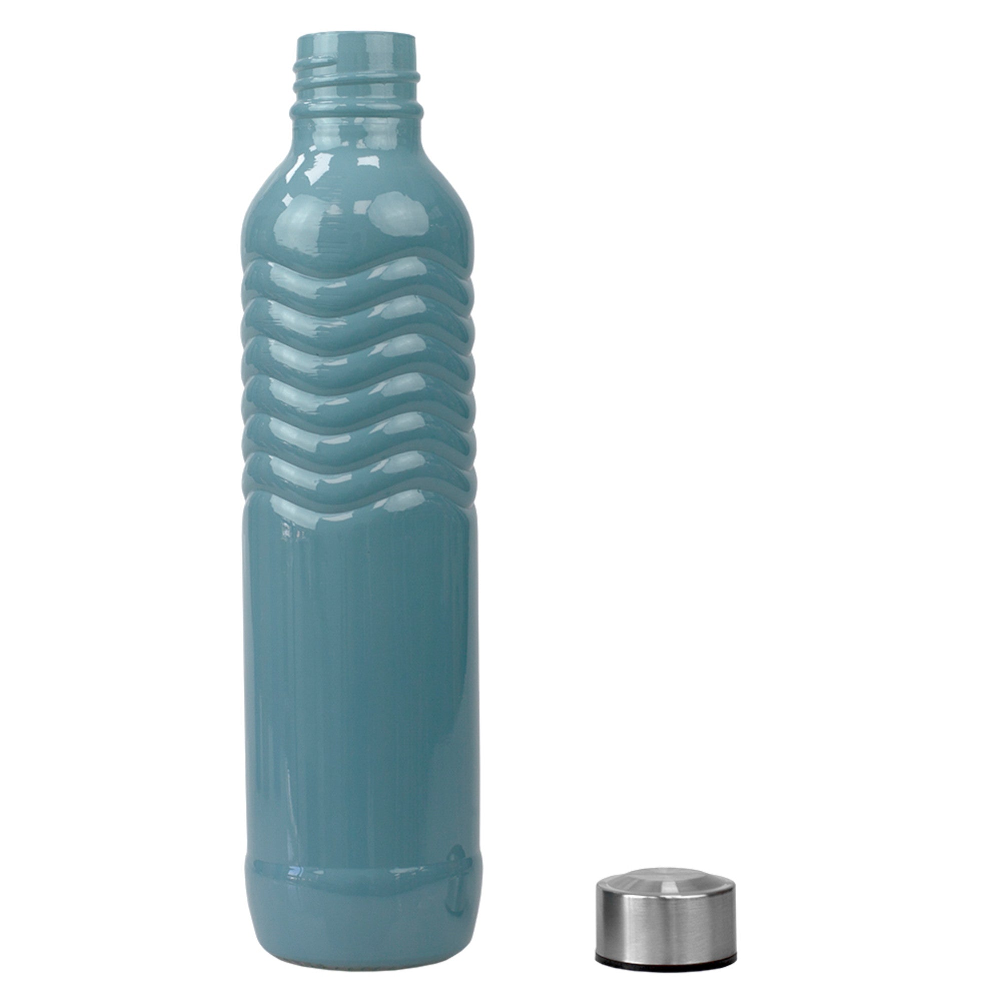 Home Basics Glacier Textured Grip 24 oz. Glass Travel Water Bottle with Easy Twist-on Leak Proof Steel Cap - Assorted Colors