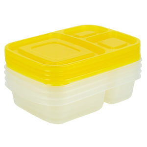 Home Basics 3 Section Plastic Food Storage Containers, (Set of 4), Yellow $6.00 EACH, CASE PACK OF 12