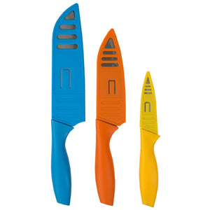 Home Basics 3 Piece Stainless Steel  Knife Set with Colorful Slip Covers $4.00 EACH, CASE PACK OF 12