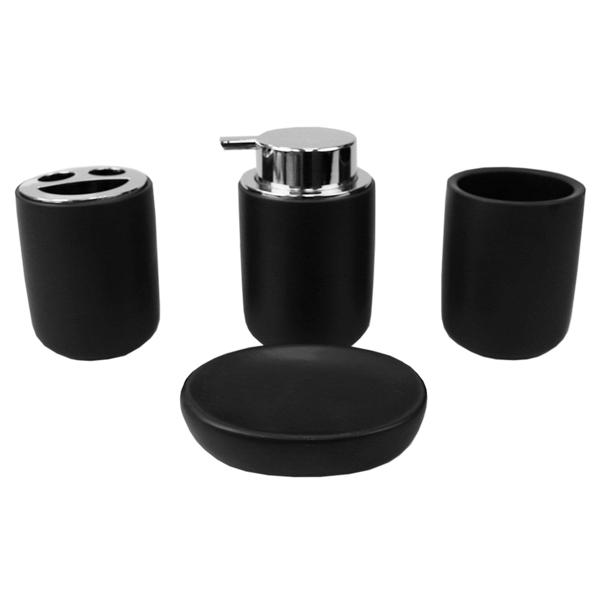 Home Basics Luxem 4 Piece Ceramic Bath Accessory Set, Black, BATH  ORGANIZATION