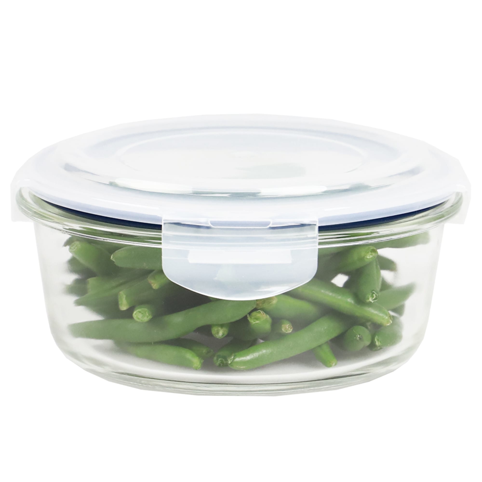 Michael Graves Design 32 Ounce High Borosilicate Glass Round Food Storage Container with Indigo Rubber Seal $5.00 EACH, CASE PACK OF 12