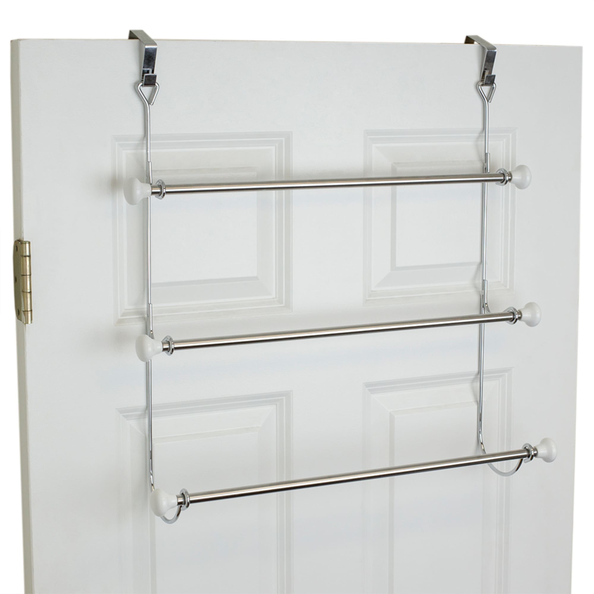 Home Basics 3 Tier Chrome Plated Steel Over the Door Towel Rack with Ceramic Knobs $10 EACH, CASE PACK OF 12