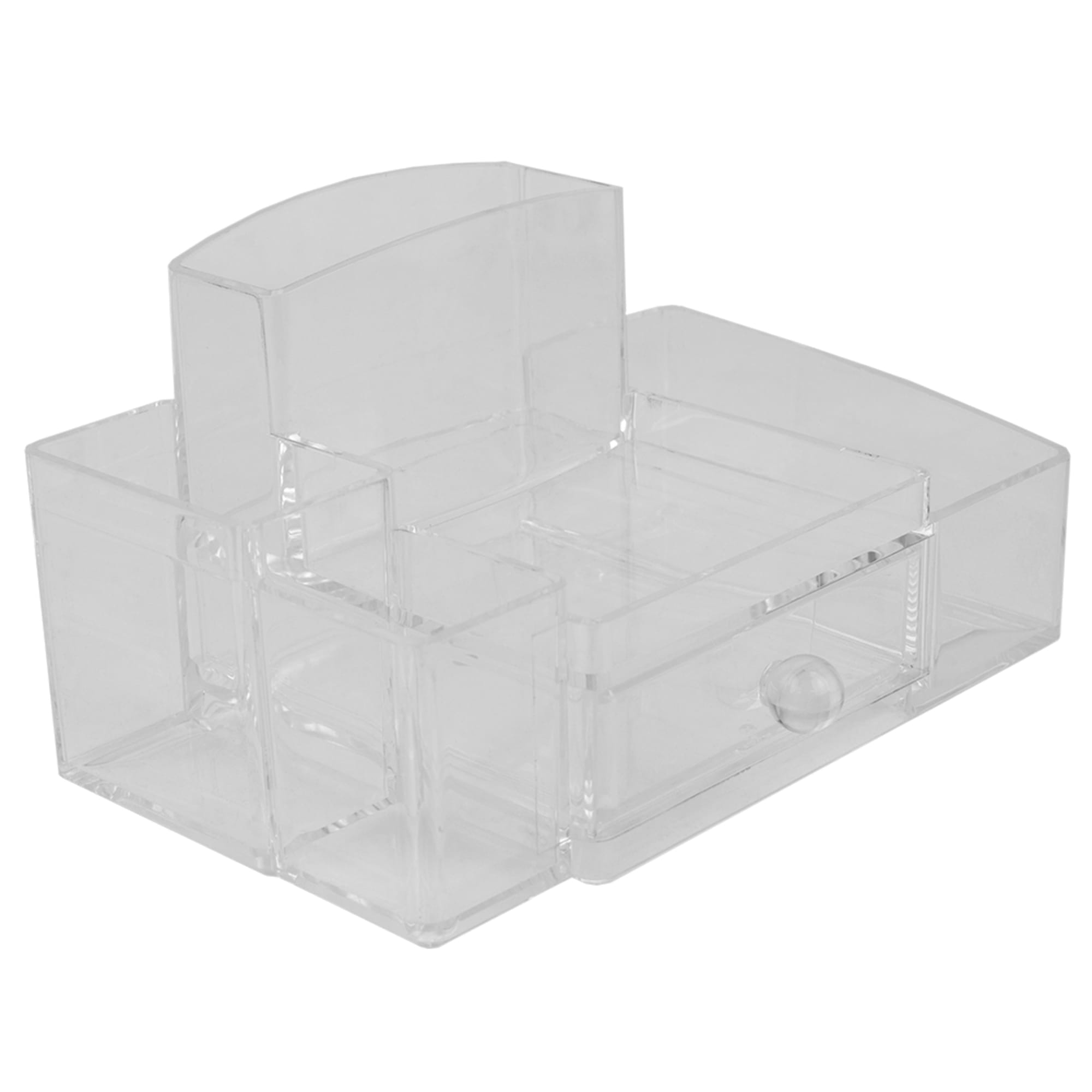 Home Basics Deluxe Medium Shatter-Resistant Plastic Multi-Compartment Cosmetic Organizer with Easy Open Drawer, Clear $8.00 EACH, CASE PACK OF 12