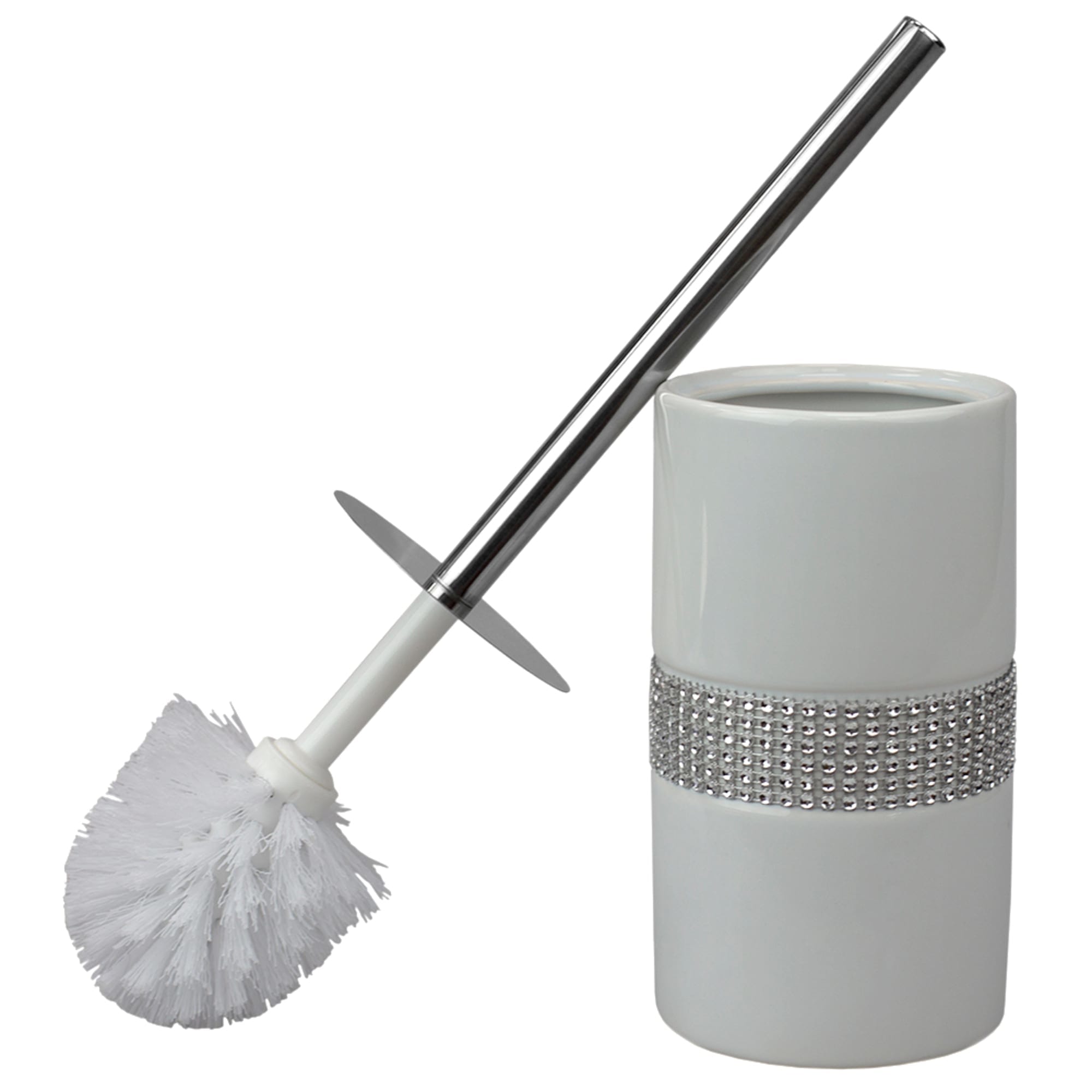 Home Basics Sequin Accented  Ceramic  Luxury  Hideaway Toilet Brush Holder with Steel Handle, White $10.00 EACH, CASE PACK OF 6