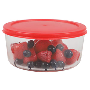 Home Basics Round 32 oz. Glass Food Storage Container with Red Lid, Clear $4.00 EACH, CASE PACK OF 12