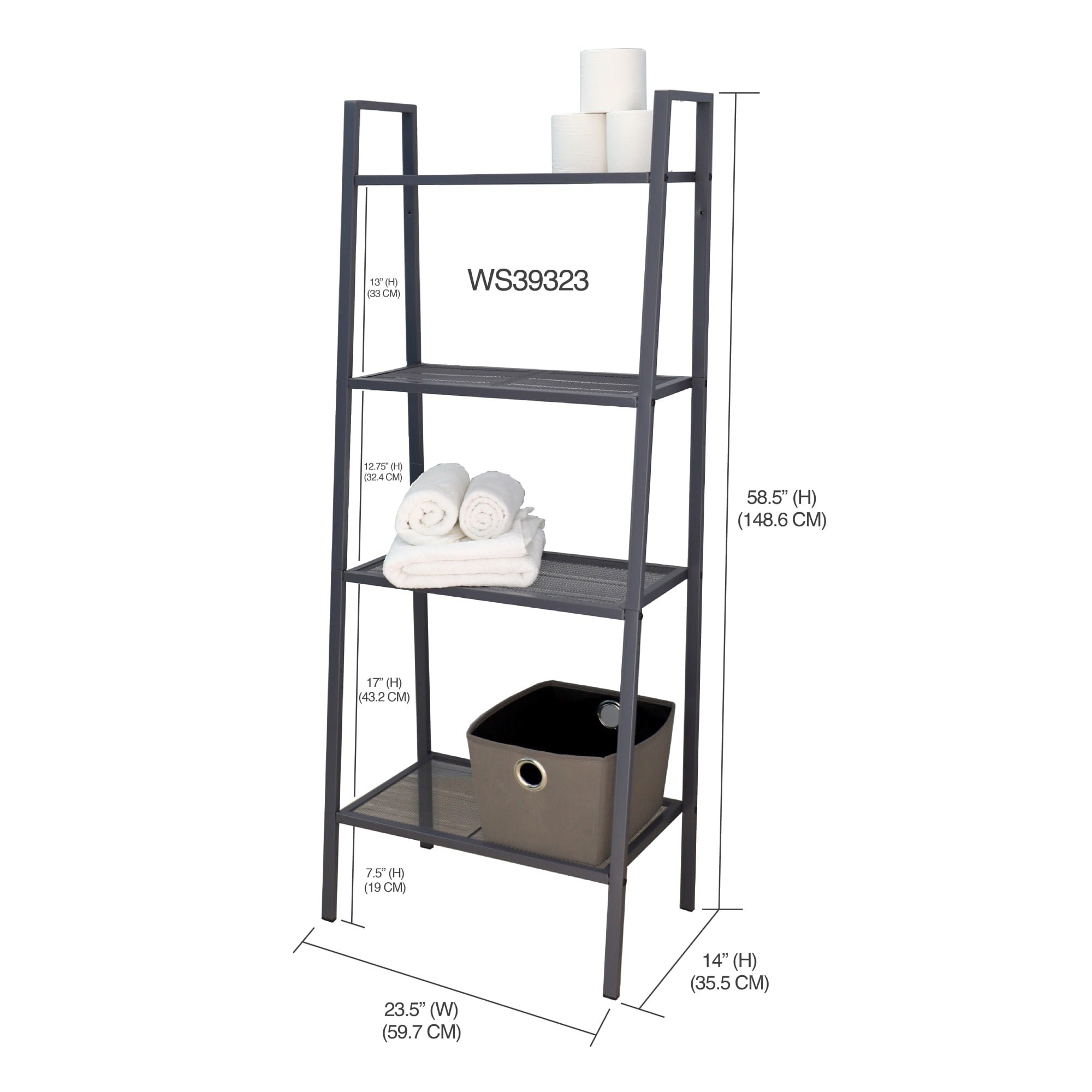 Home Basics Medium 4 Tier Metal Rack, (24” x 14” x 58), Grey $50.00 EACH, CASE PACK OF 1