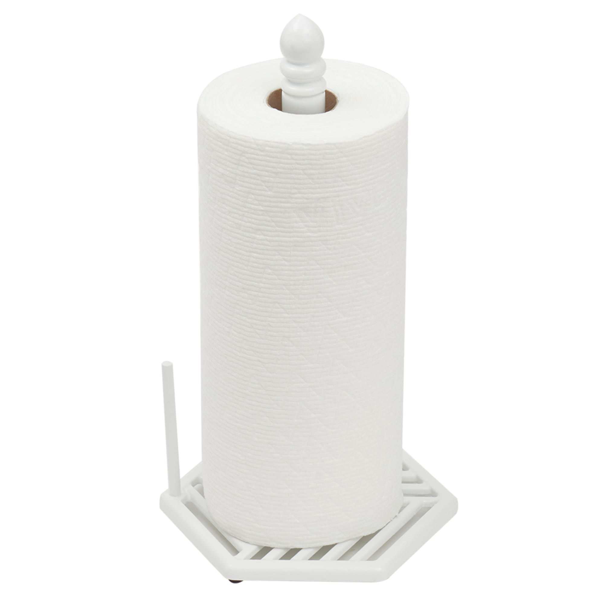 Home Basics Lines Freestanding Cast Iron Paper Towel Holder with Dispensing Side Bar, White $8.00 EACH, CASE PACK OF 3