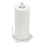 Load image into Gallery viewer, Home Basics Lines Freestanding Cast Iron Paper Towel Holder with Dispensing Side Bar, White $8.00 EACH, CASE PACK OF 3
