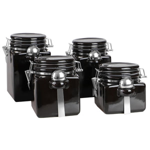 Home Basics 4 Piece Square Ceramic Canisters with Metal Spoons, Black $30.00 EACH, CASE PACK OF 2