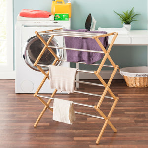 Home Basics Bamboo and Stainless Steel  Foldable Drying Rack $30.00 EACH, CASE PACK OF 6