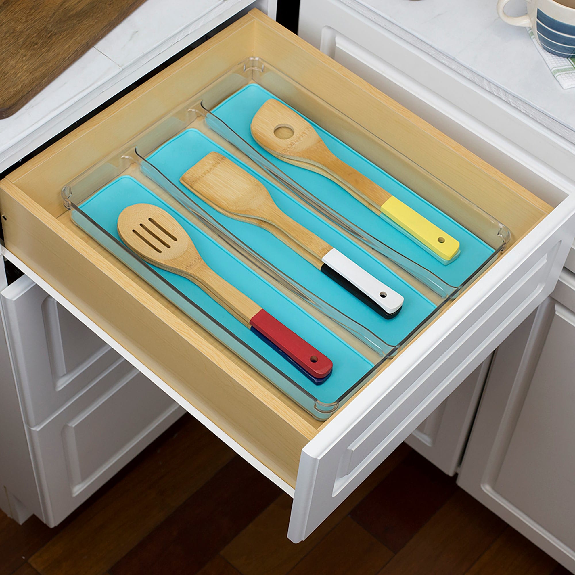 Home Basics Plastic Cutlery Tray with Rubber-Lined Compartments, Turquoise $10 EACH, CASE PACK OF 12