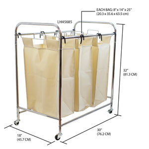 Home Basics Triple Rolling Canvas Laundry Sorter, Natural $40.00 EACH, CASE PACK OF 4