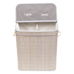 Load image into Gallery viewer, Home Basics 2 Compartment Folding Rectangle Bamboo Hamper with Liner, Grey $25.00 EACH, CASE PACK OF 6
