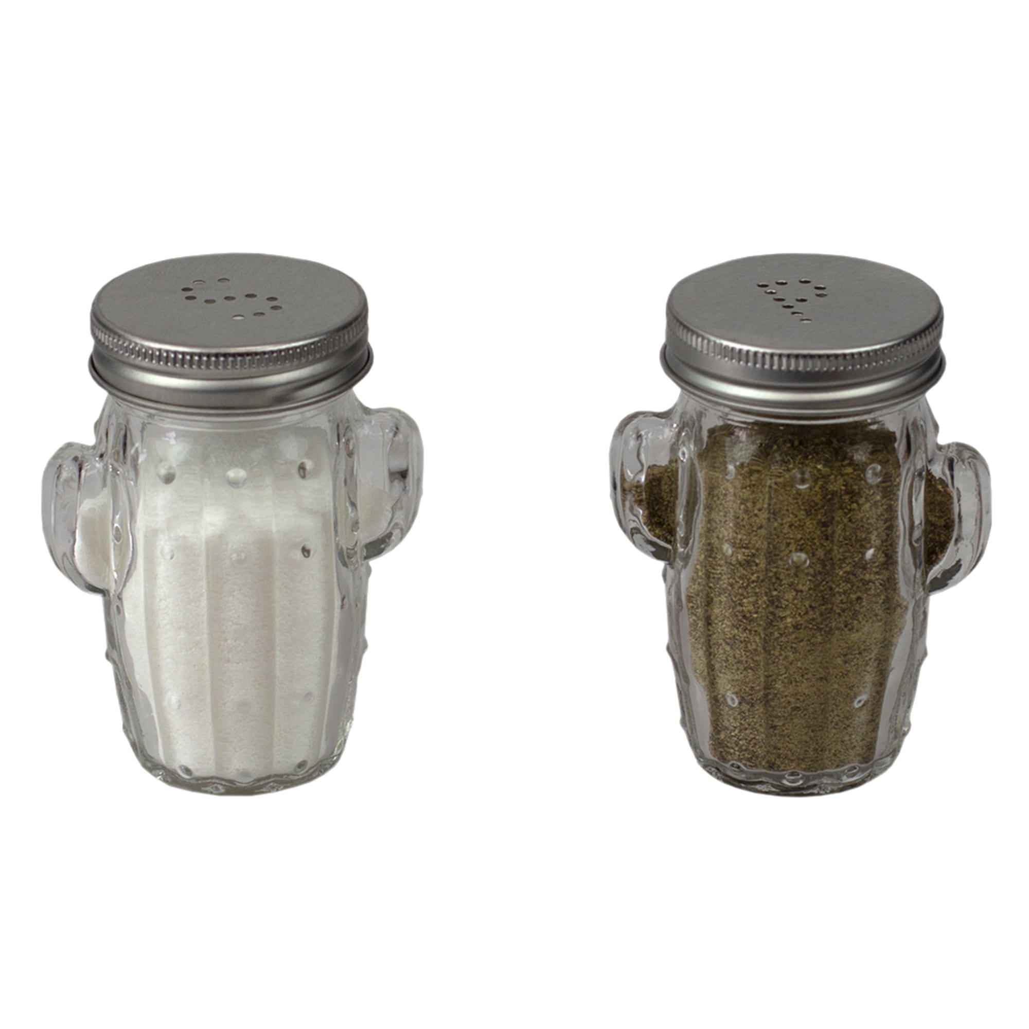 Home Basics  Cactus Glass 3 oz. Salt and Pepper Set with Perforated Labeled Stainless Steel Sifter Top, (Set of 2), Clear $2 EACH, CASE PACK OF 24