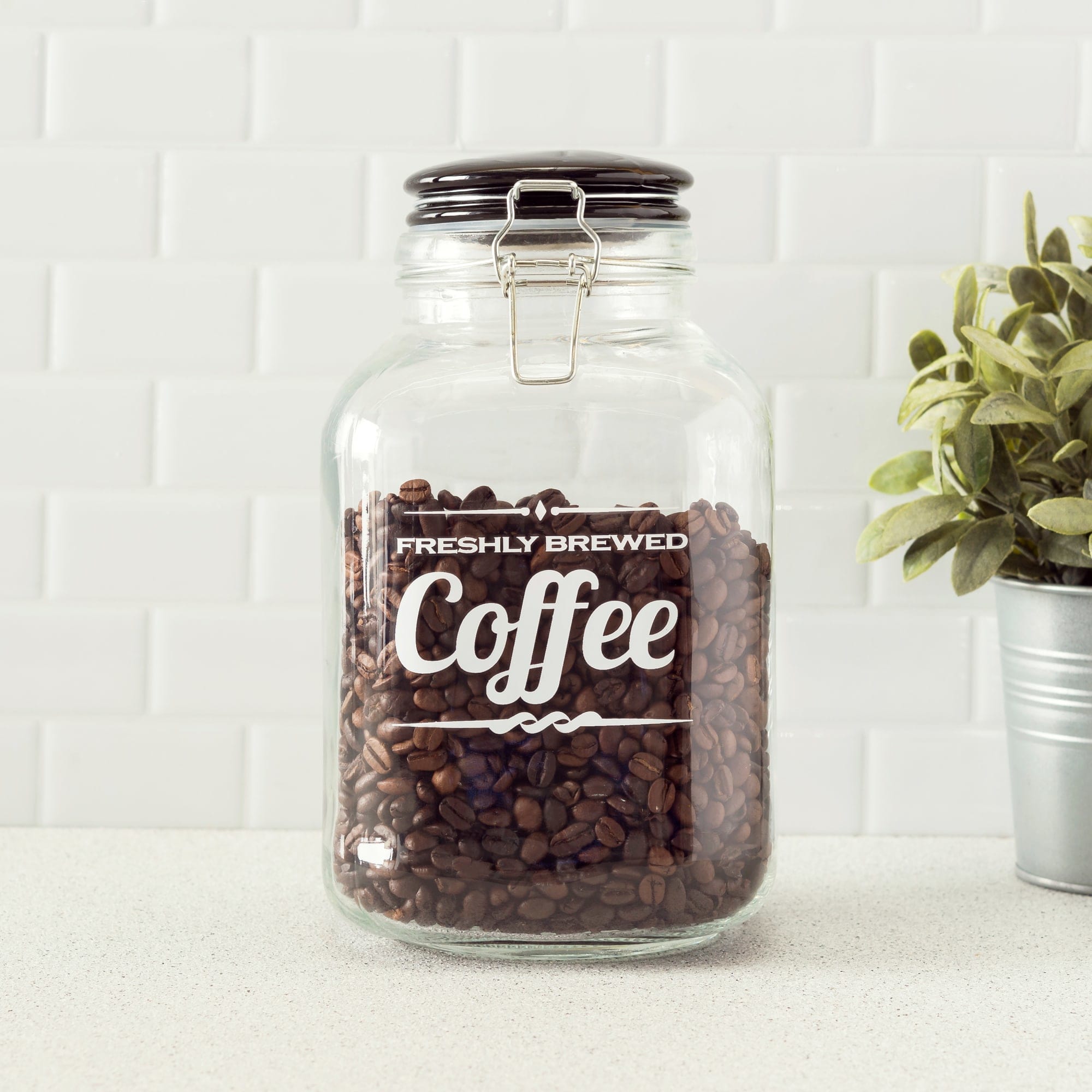 Home Basics Freshly Brewed Coffee 102.4 oz. Glass Jar with Ceramic Flip Lid Top, Black $5.00 EACH, CASE PACK OF 6