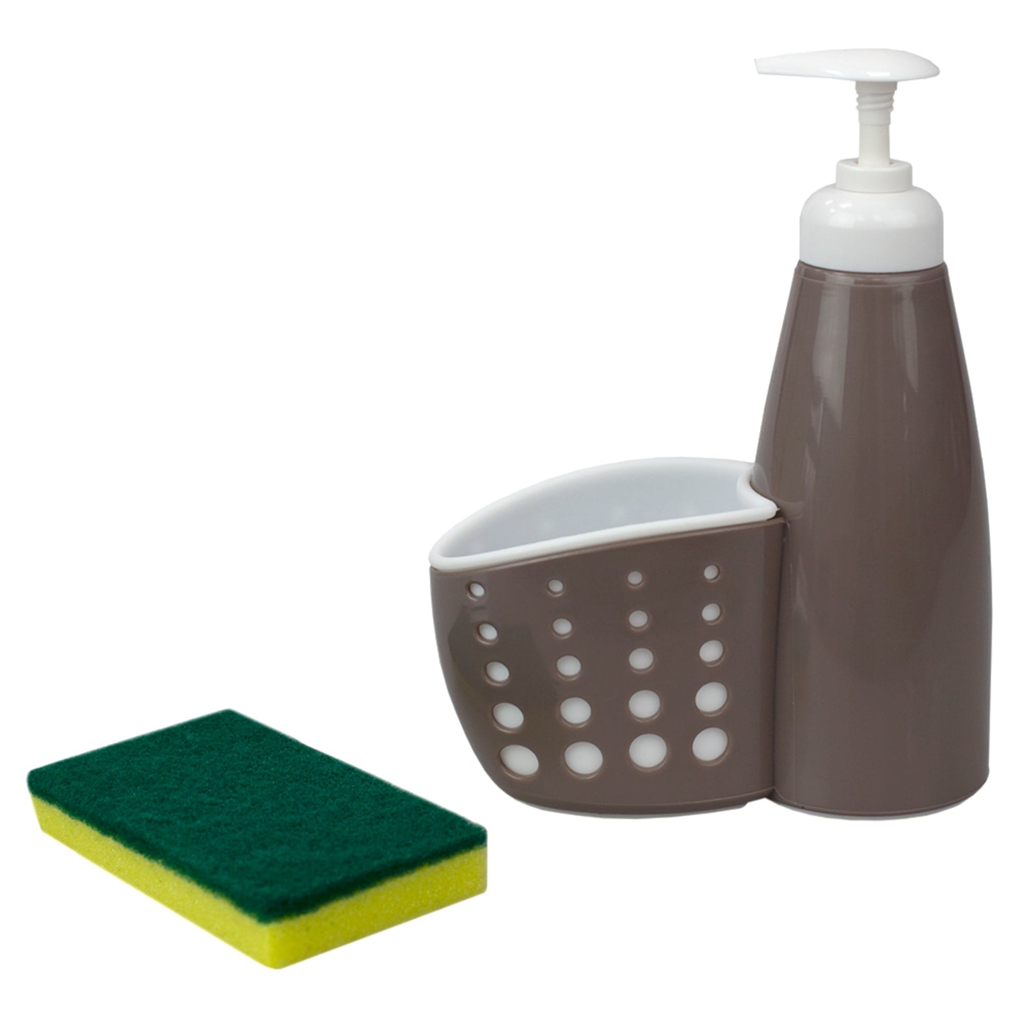 Home Basics Soap Dispenser with Perforated Sponge Holder, Grey $3.00 EACH, CASE PACK OF 24