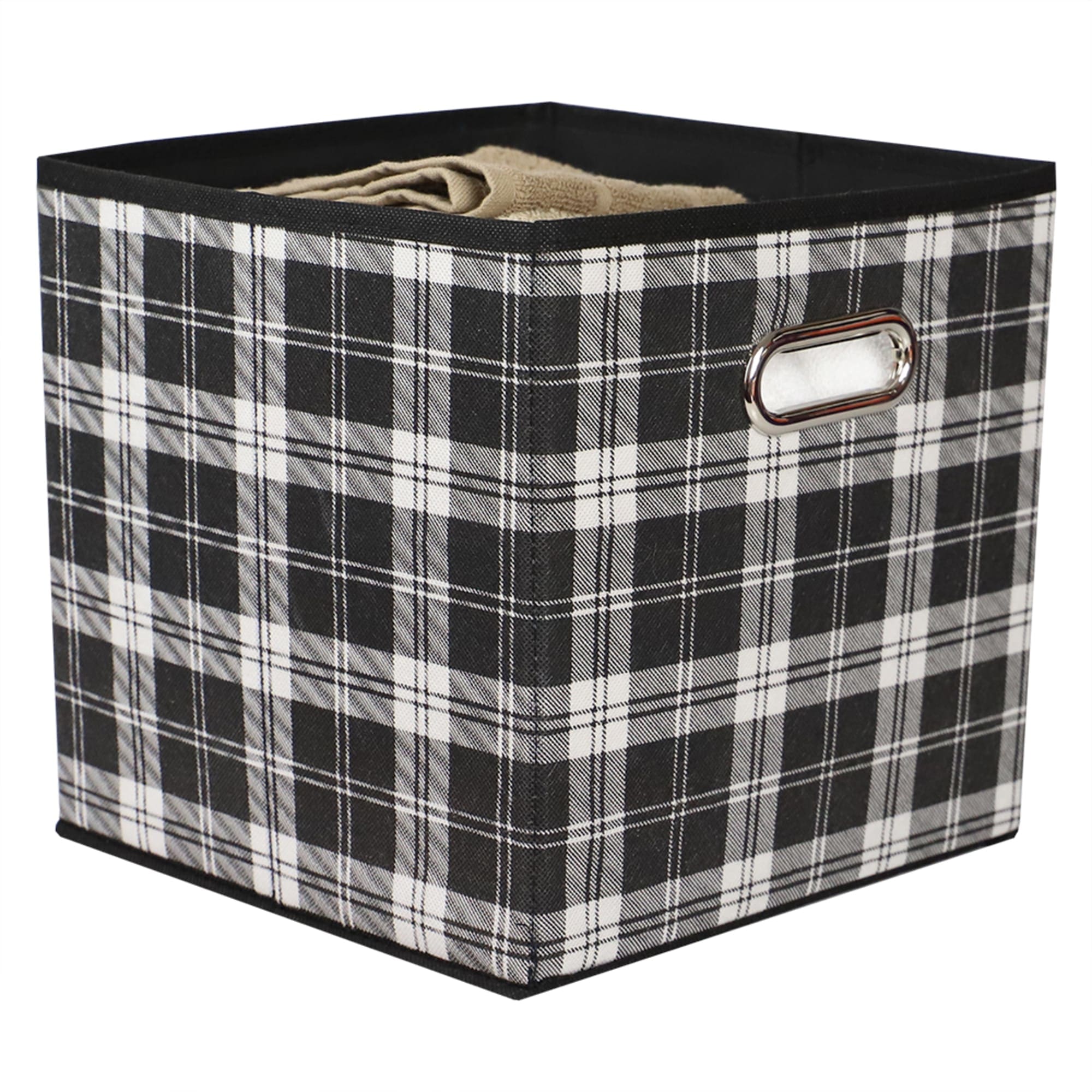 Home Basics Plaid Non-Woven Storage Bin with Grommet Handle, Black $4.00 EACH, CASE PACK OF 12