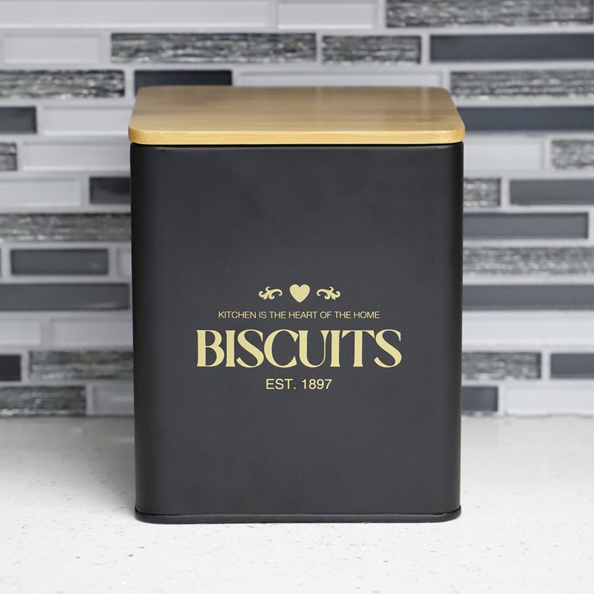 Home Basics Bistro 60 oz. Tin Biscuit Canister with Bamboo Lid, Black $7.00 EACH, CASE PACK OF 12