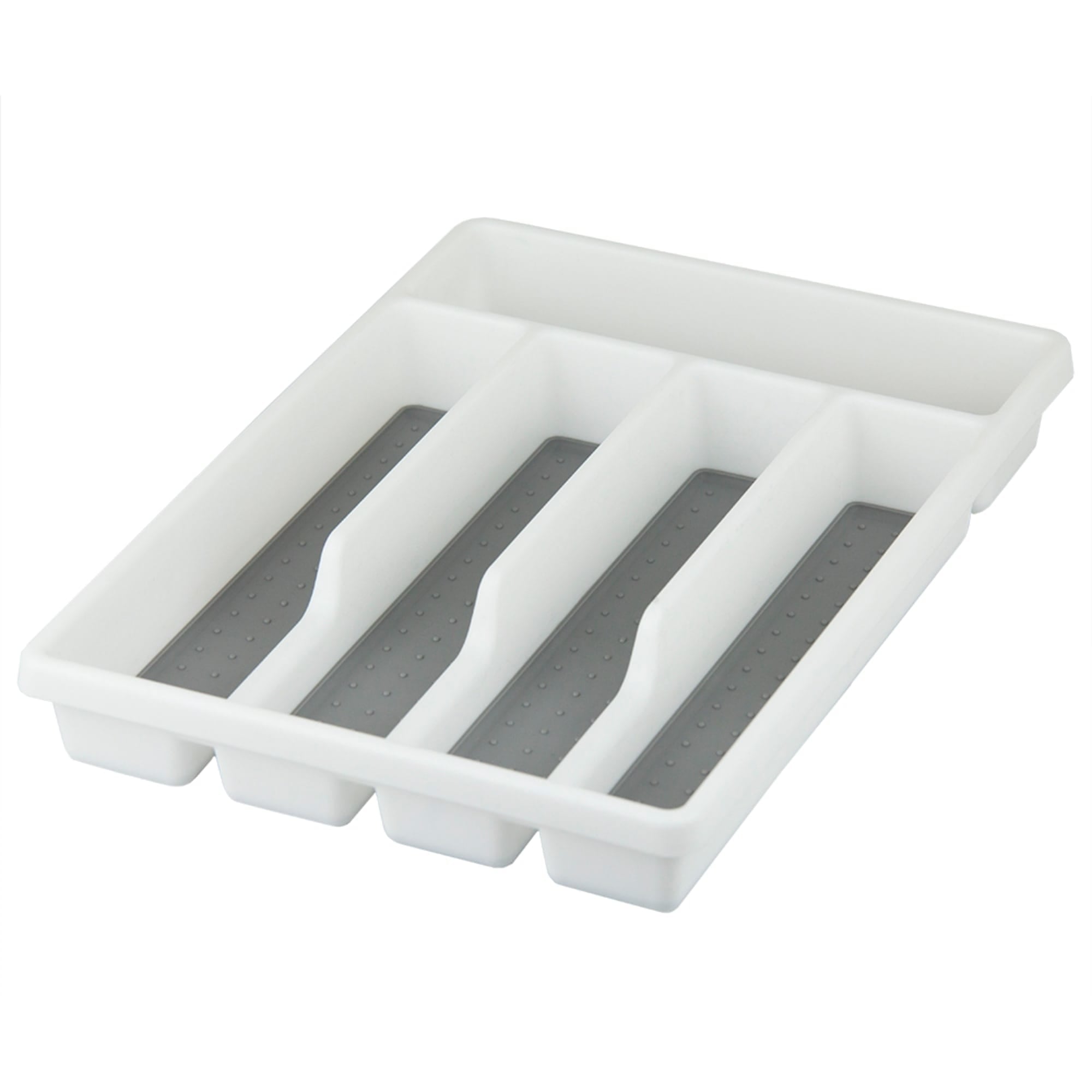 Home Basics Plastic Cutlery Tray with Rubber-Lined Compartments, White $5.00 EACH, CASE PACK OF 12
