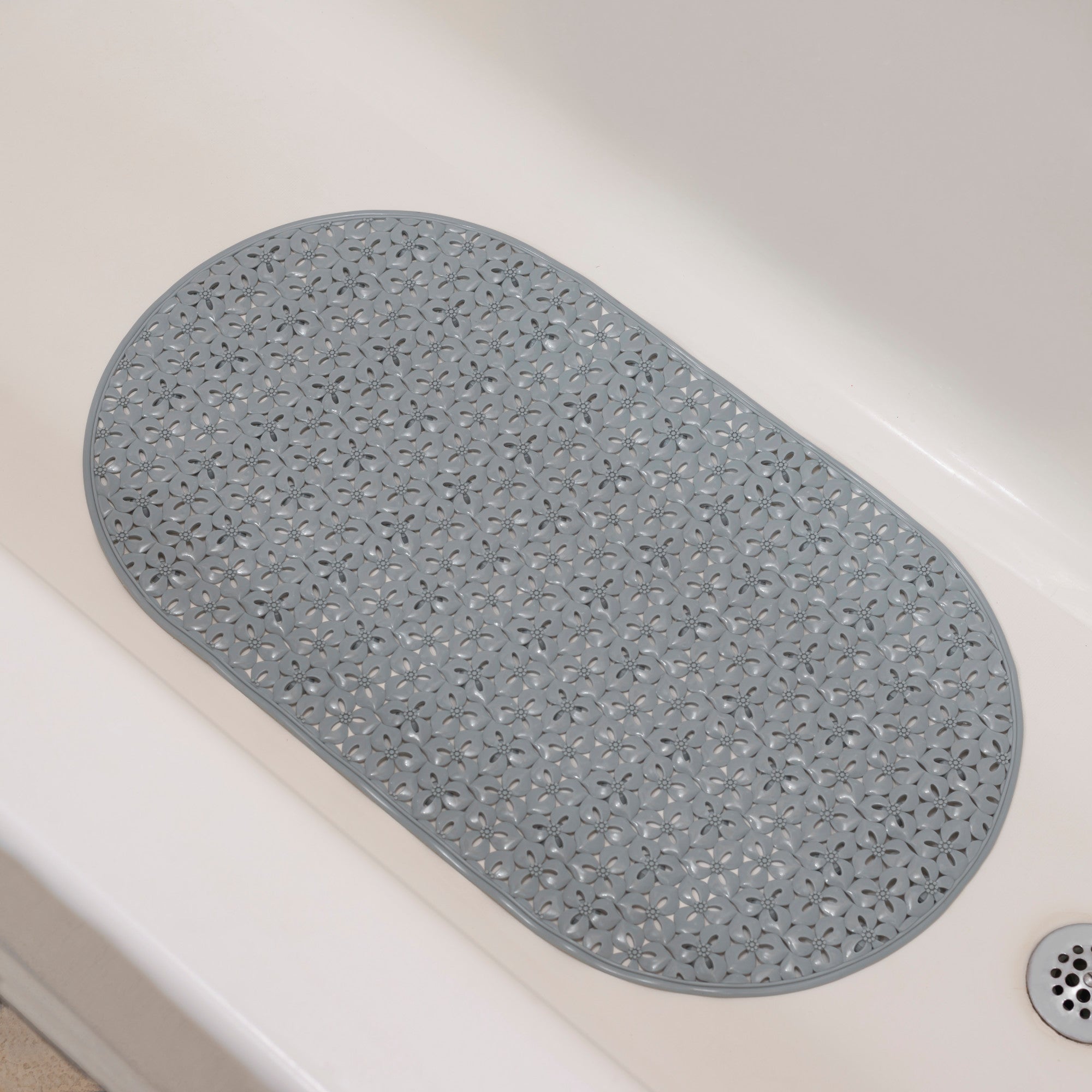 Home Basics Oval Non-Skid PVC Bath Mat, (15-inch x 15-inch), SHOWER