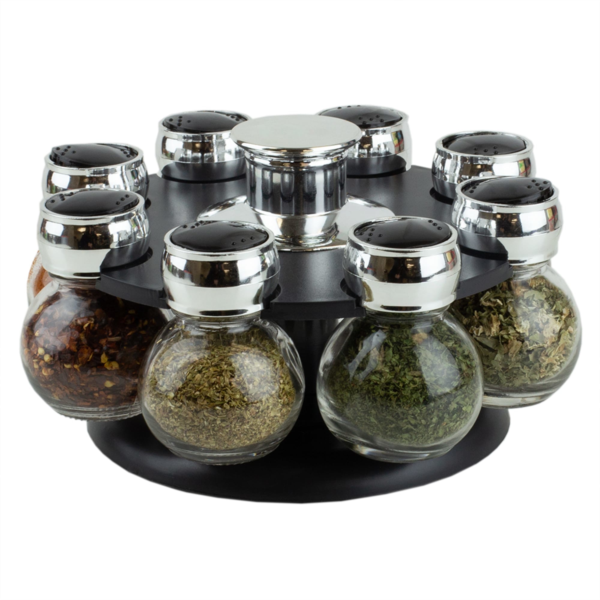 2 Tier Silver Metal Spice Rack Organizer with Glass Spice Container, Set of  6