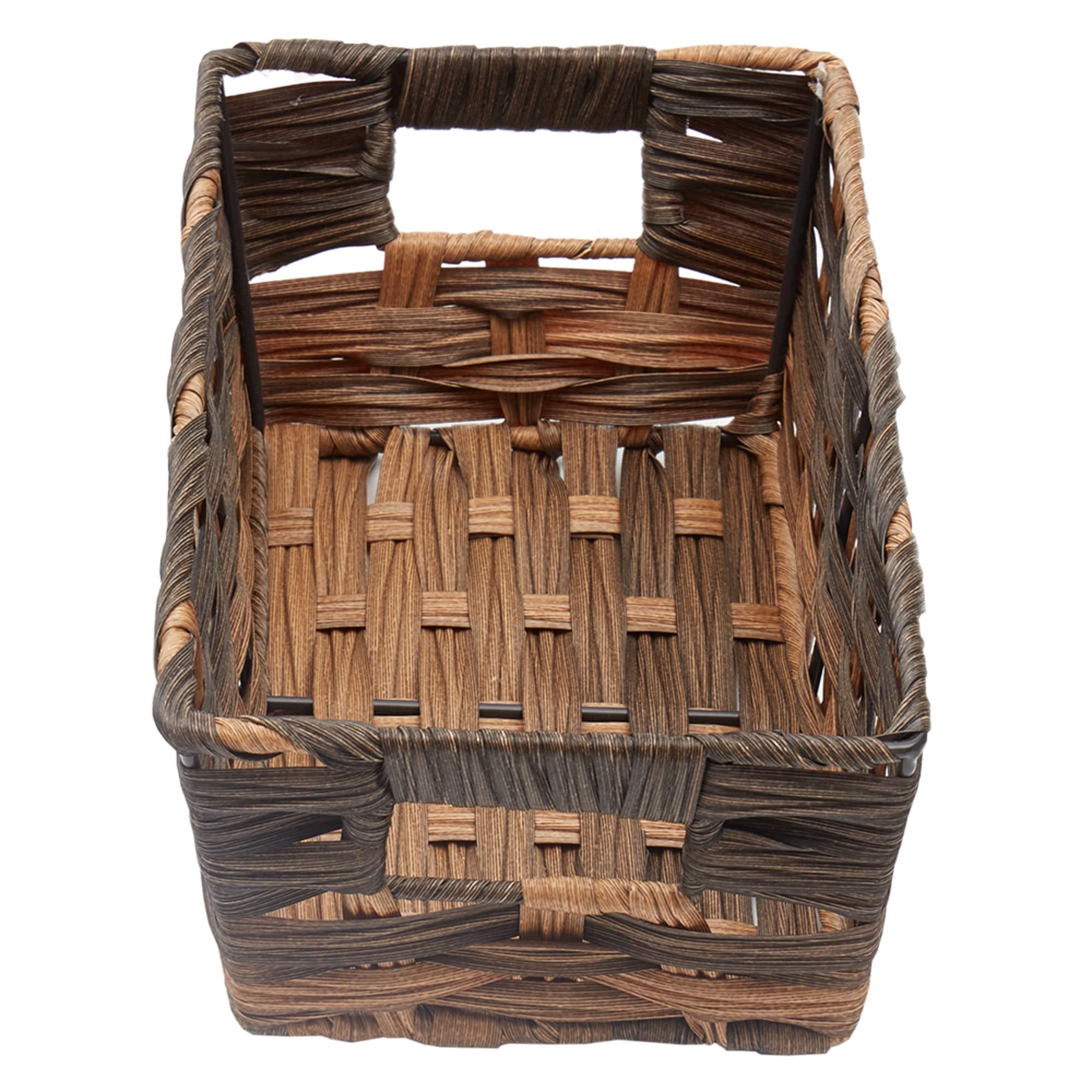 Home Basics Small Faux Rattan Basket with Cut-out Handles, Coffee $6.50 EACH, CASE PACK OF 6