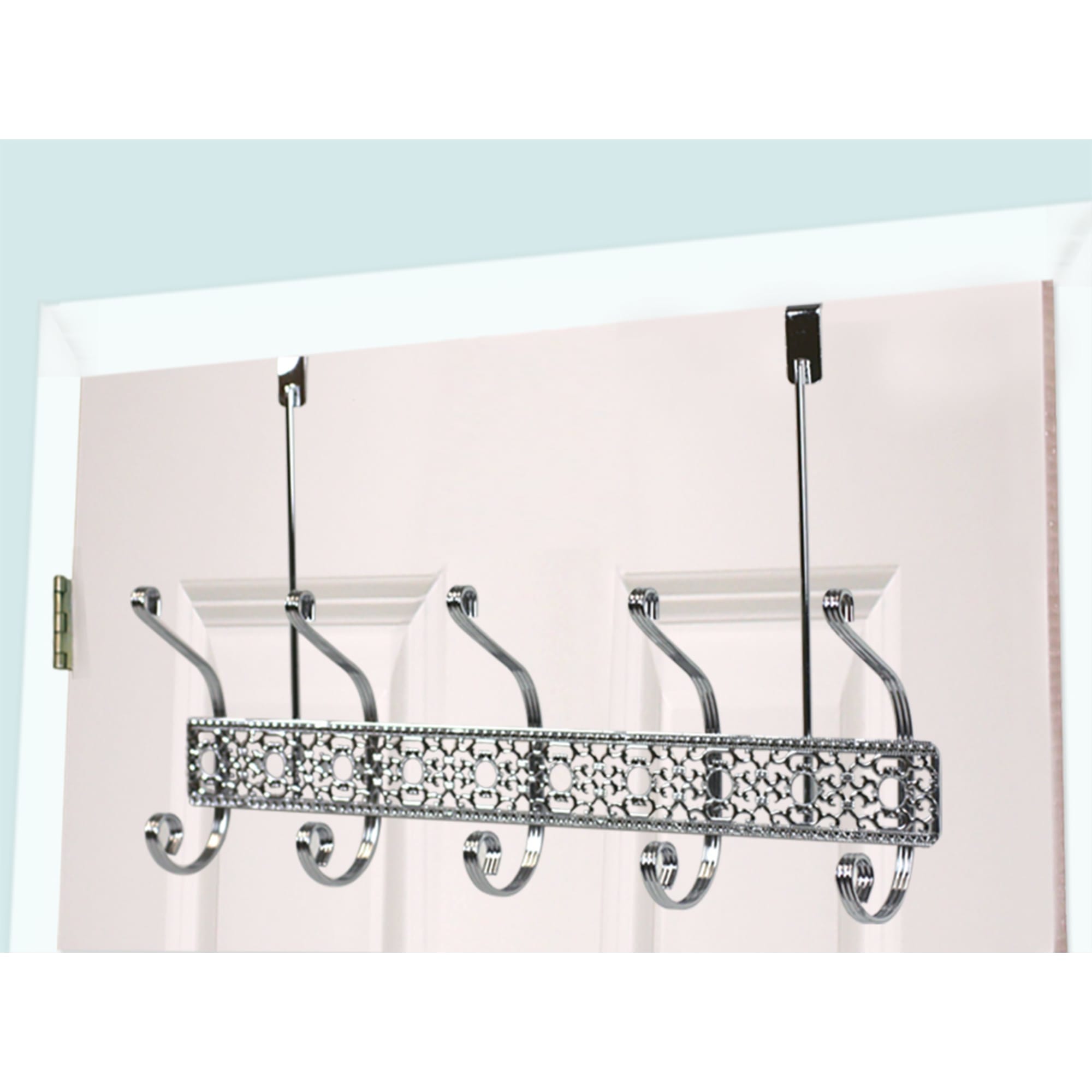 Home Basics 5 Dual Hook Chrome Plated Steel Over the Door Hanging Rack $8.00 EACH, CASE PACK OF 12