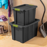 Load image into Gallery viewer, Sterilite 30 Gallon / 114 Liter Latching Tuff1 Tote / Flat Grey lid &amp; base with Soft Fern latches $30.00 EACH, CASE PACK OF 4
