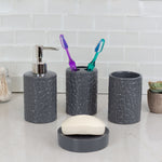 Load image into Gallery viewer, Home Basics 4-Piece Ceramic Cobblestone Bath Accessory Set, Grey $10.00 EACH, CASE PACK OF 12
