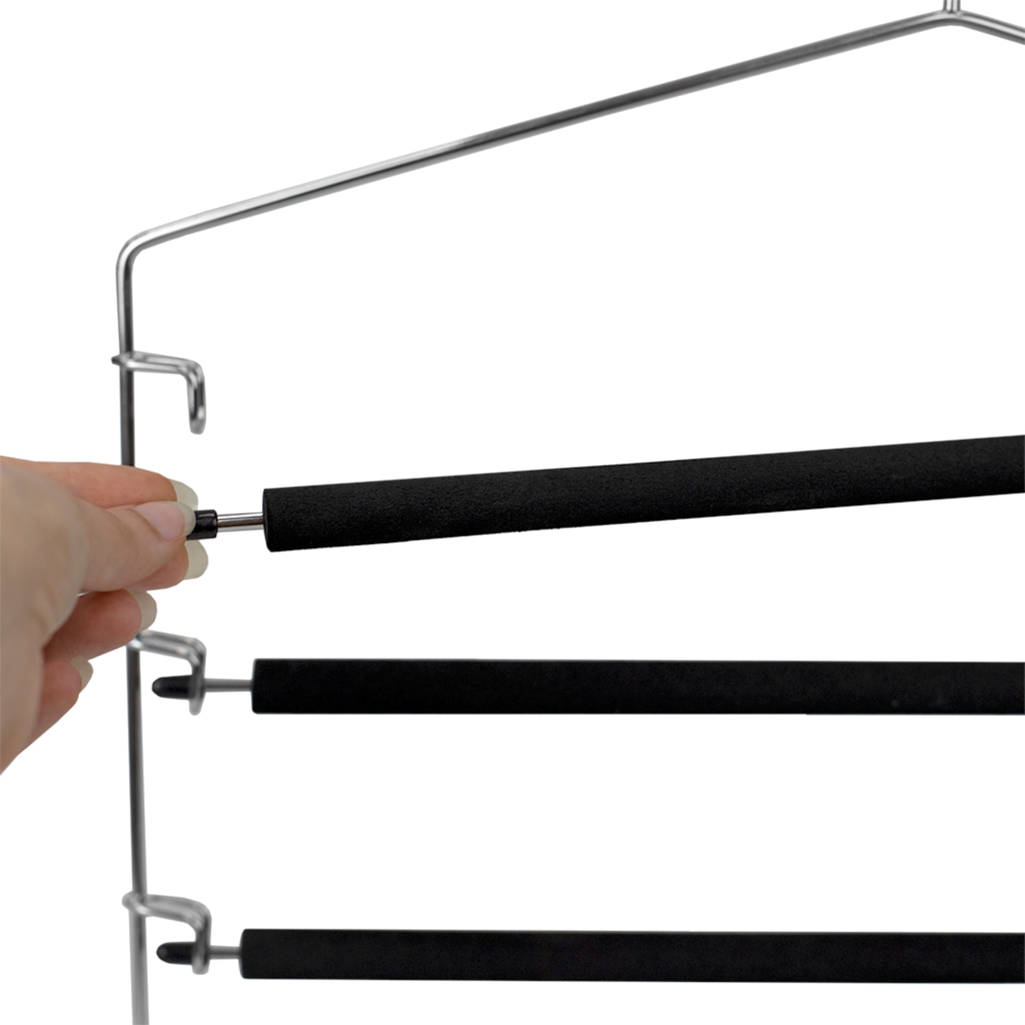 Home Basics 4 Tier Swinging Arm  Steel Pants Hanger with Soft Grip Foam Coated Rods, Black $5 EACH, CASE PACK OF 24